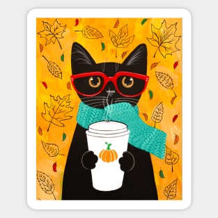 Autumn Coffee Black Cat Sticker